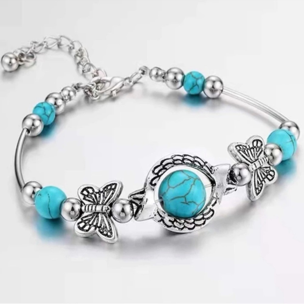 Silver Turquoise Butterfly Bracelet